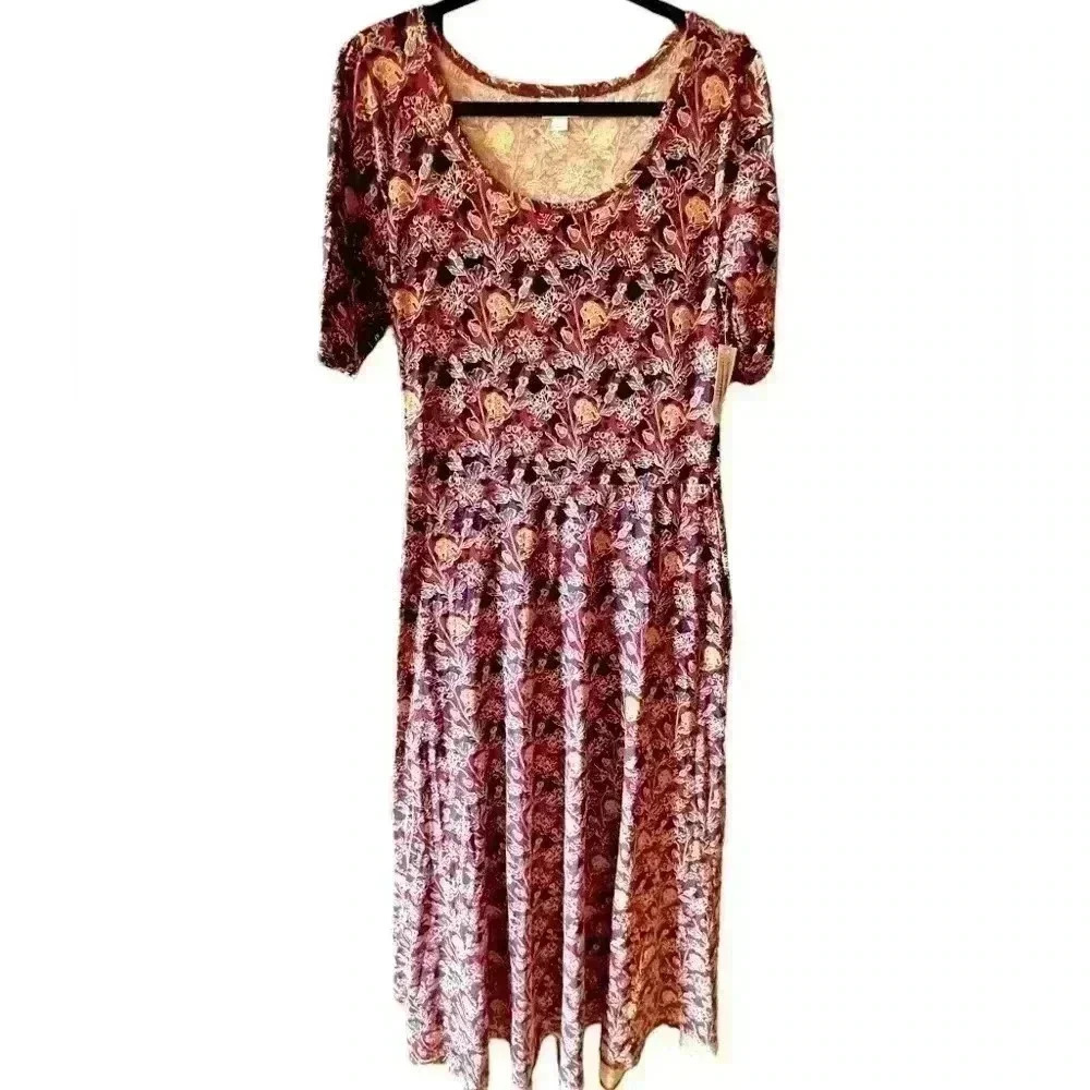 Lularoe XL navy & dark fuschia floral ANa maxi dress. Shades of tan& red..nwt